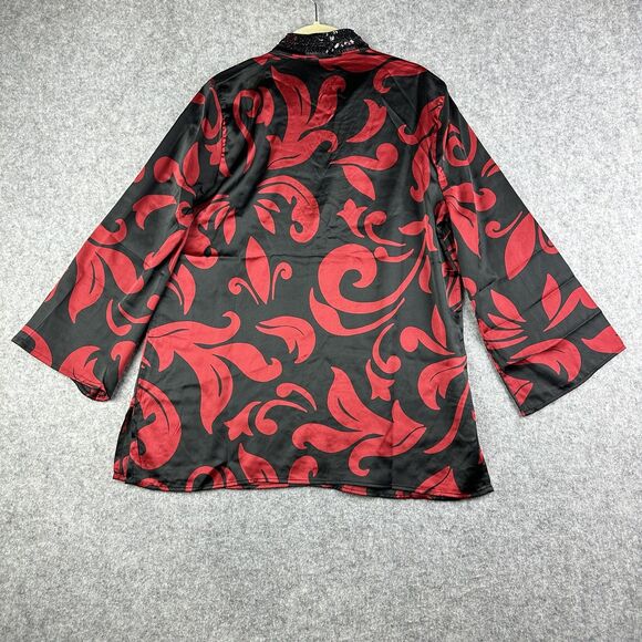 Chicos Top Blouse Size 1 Embellished Tunic Festive Scroll LS Allure Red NEW $129 - Picture 6 of 15